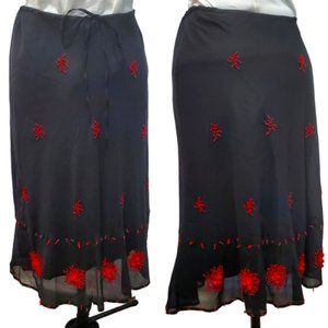 White House Black Market Silk blend Beaded Midi Skirt Sz XS